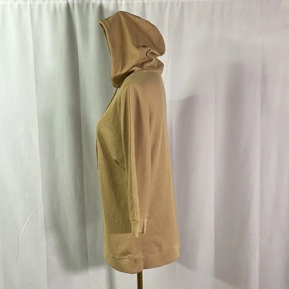 Jones New York Camel Tan Waffle Knit Thermal 3/4 Sleeve Hooded Pullover - Picture 2 of 16